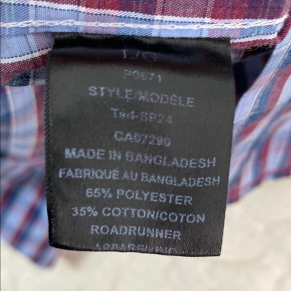 Short Sleeve Button Down Shirt Slim Fit with Blue and Red Gingham Pattern - Picture 7 of 7